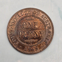 1918I Penny struck at the Calcutta Mint. Uncirculated condition, PVC damage and toning. Reverse