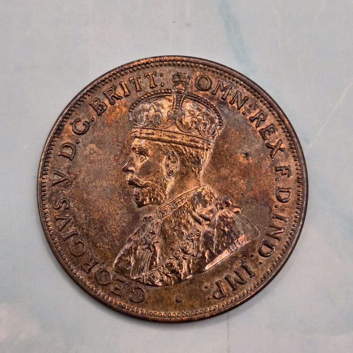 1918I Penny struck at the Calcutta Mint. Uncirculated condition, PVC damage and toning. Obverse