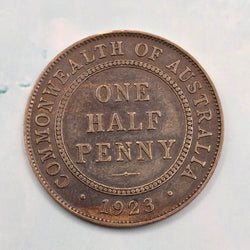 1923 Half Penny Key Date rare Predecimal coin reverse