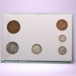 Australian 6 coin pre decimal coin collection in a display card - obverse sides shown