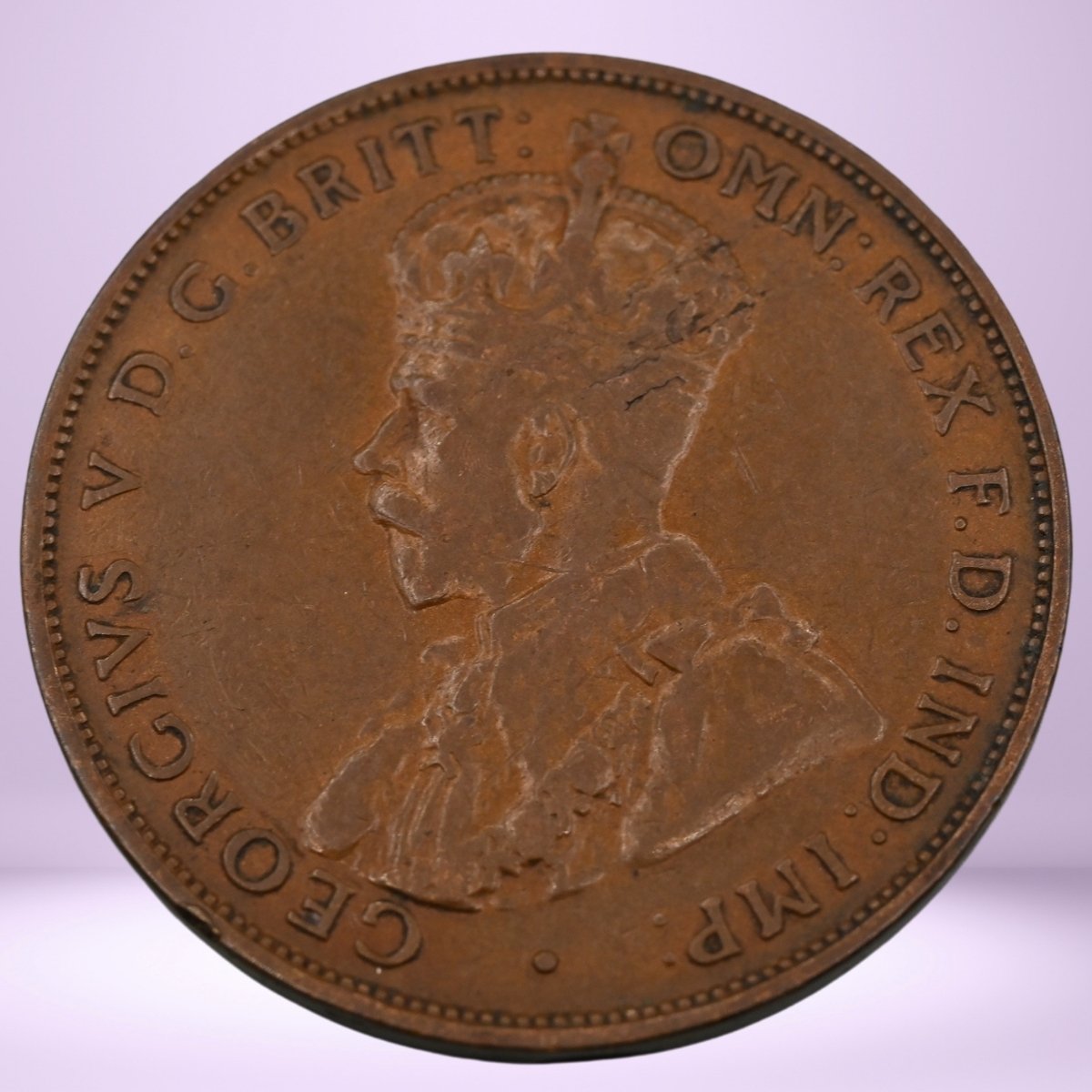 obverse 1933/2 overdate Australian Penny with profile of King George V