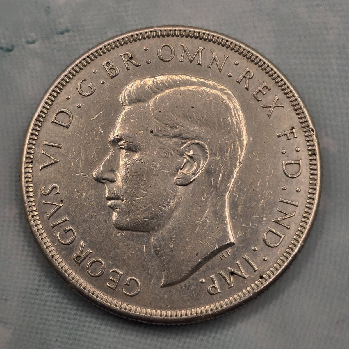 1937 Australian Silver Crown - D obverse - numerous surface scratches and gauges