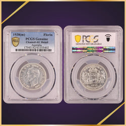 1938 Melbourne Mint Florin in a PCGS Slab - nil grade 'PCGS Genuine Cleaned-AU Detail'