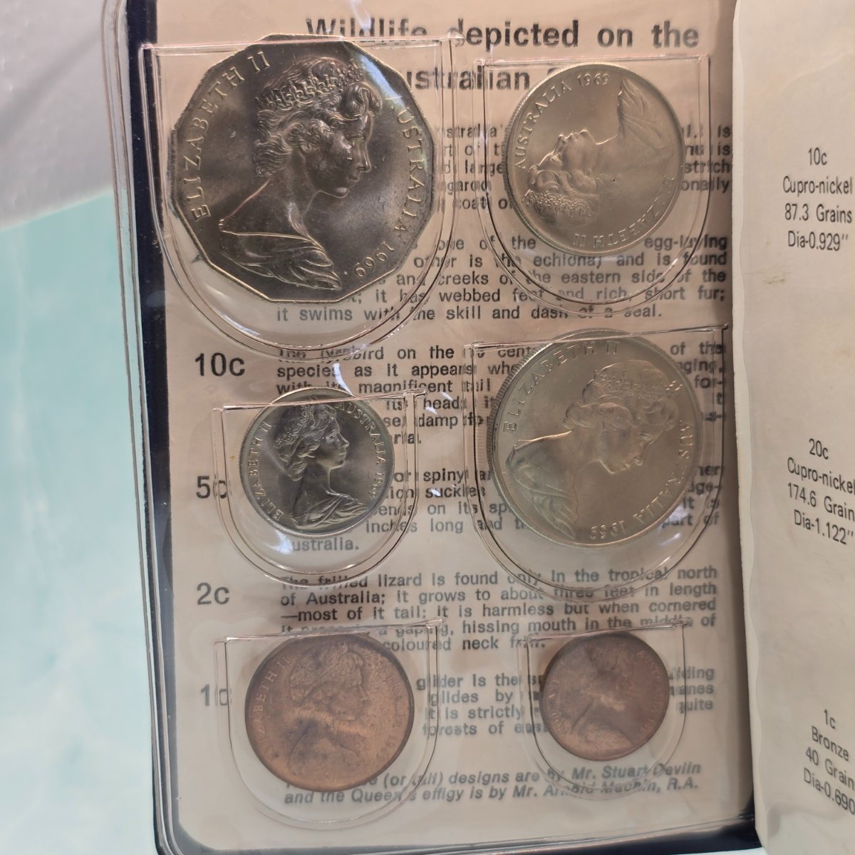 1969 Australian Six Coin Mint Set Blue Wallet