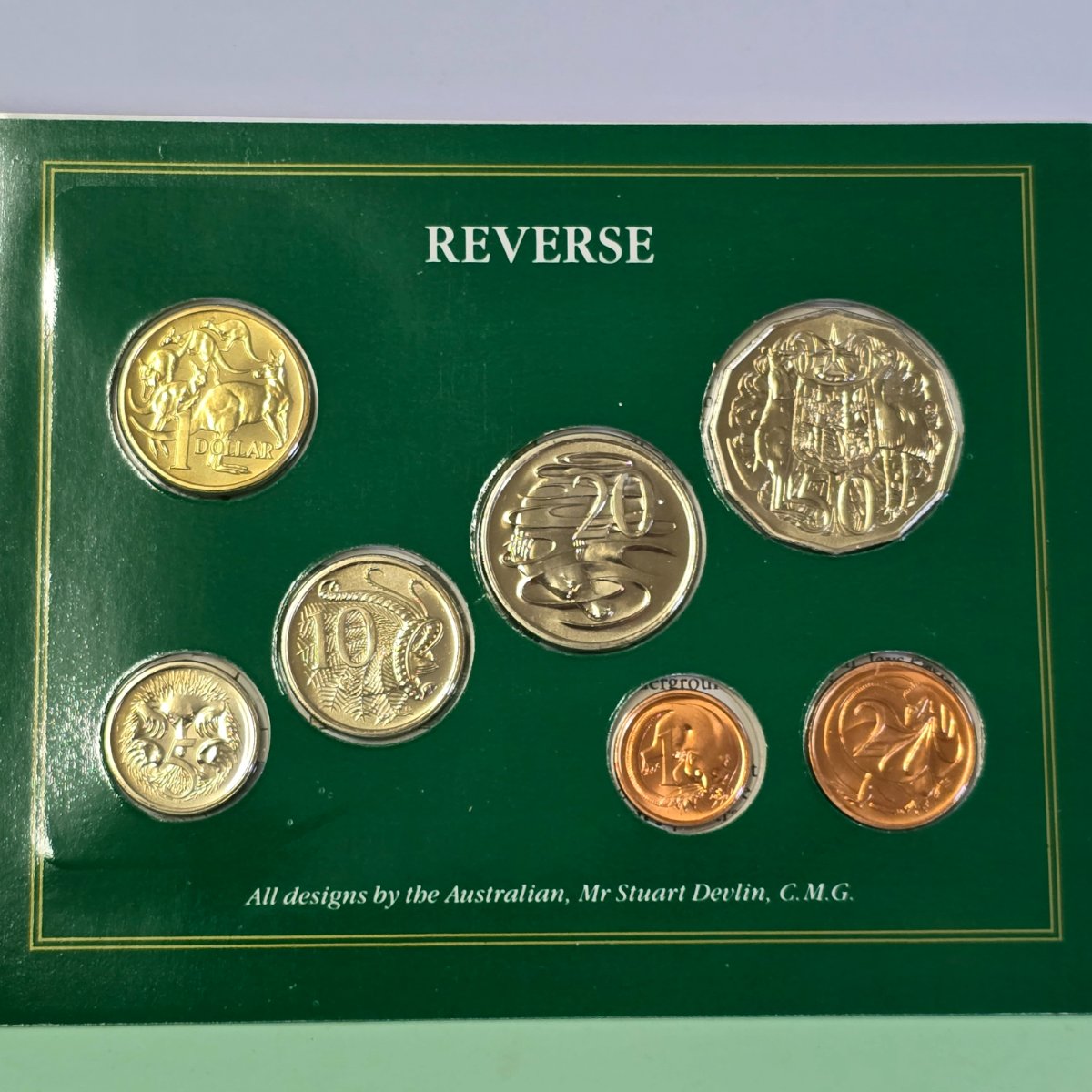 1985 Mint Set Uncirculated coin collection by the Royal Australian Mint reverse of coins