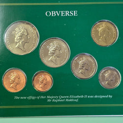 1985 Mint Set Uncirculated coin collection by the Royal Australian Mint obverse of coins