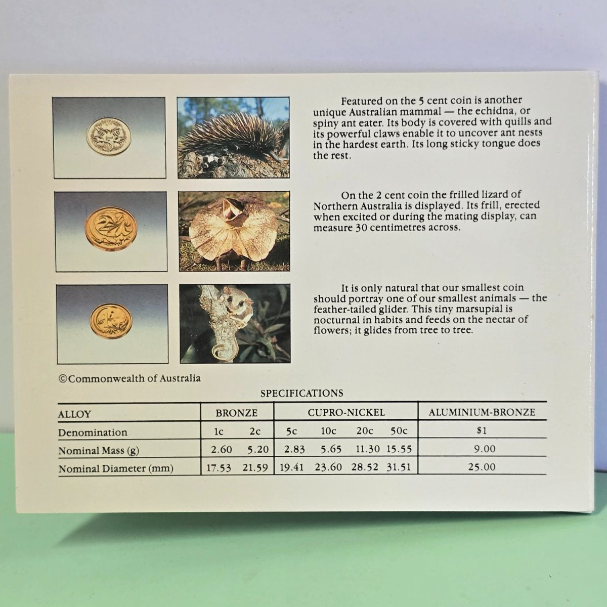 1985 Mint Set Uncirculated coin collection by the Royal Australian Mint back of set inner