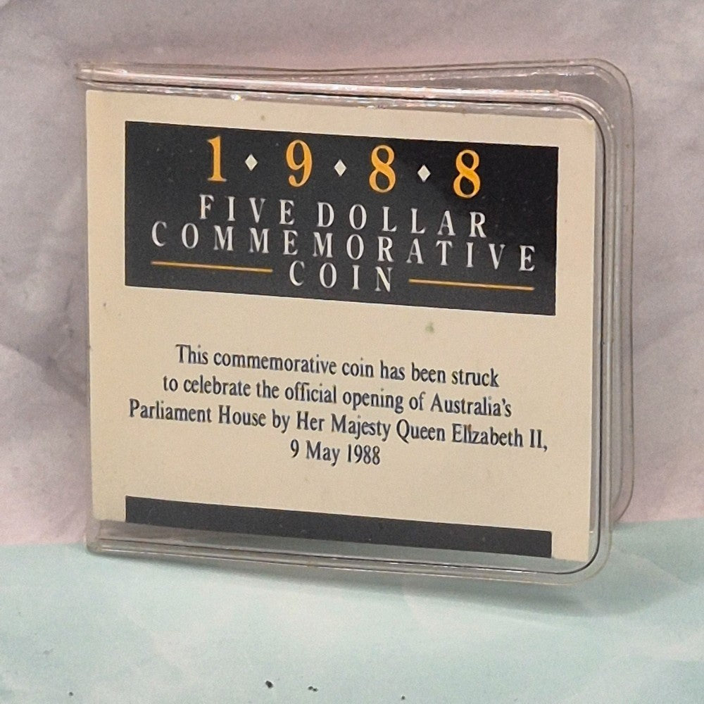 1988 $5 Parliament House AlBr UNC Commemorative Coin in Flip