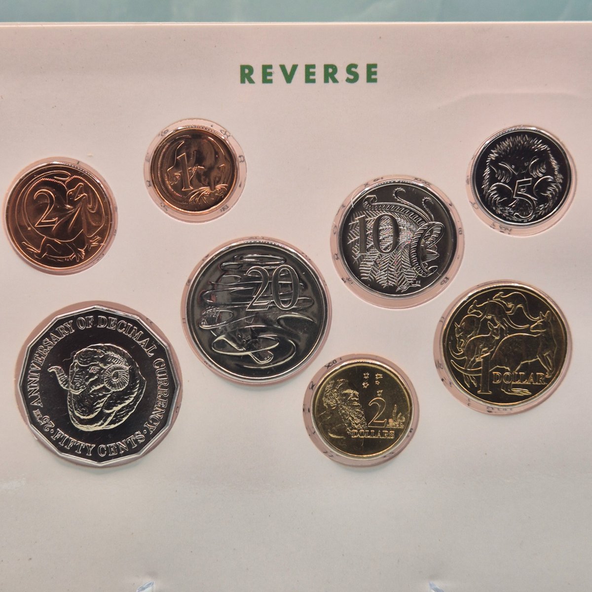 1991 25th Anniversary of Decimal Currency Eight Coin Royal Australian Mint Set Uncirculated Year Set reverse
