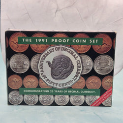 1991 Royal Australian Mint Eight Proof Coin Set commemorating 25 Years of Decimal Currency with Ram's Head 50cent design front outer box