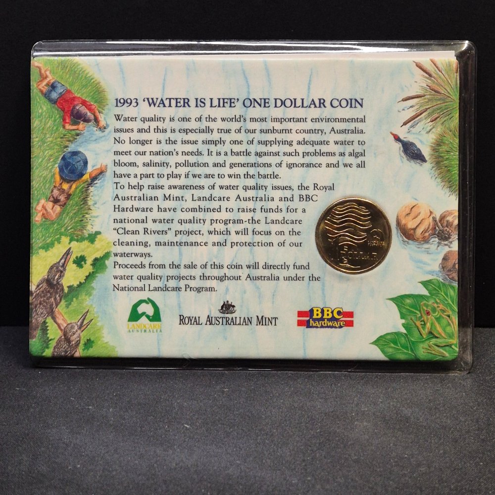 1993 $1 Landcare 'Water is Life' Uncirculated Carded Coin