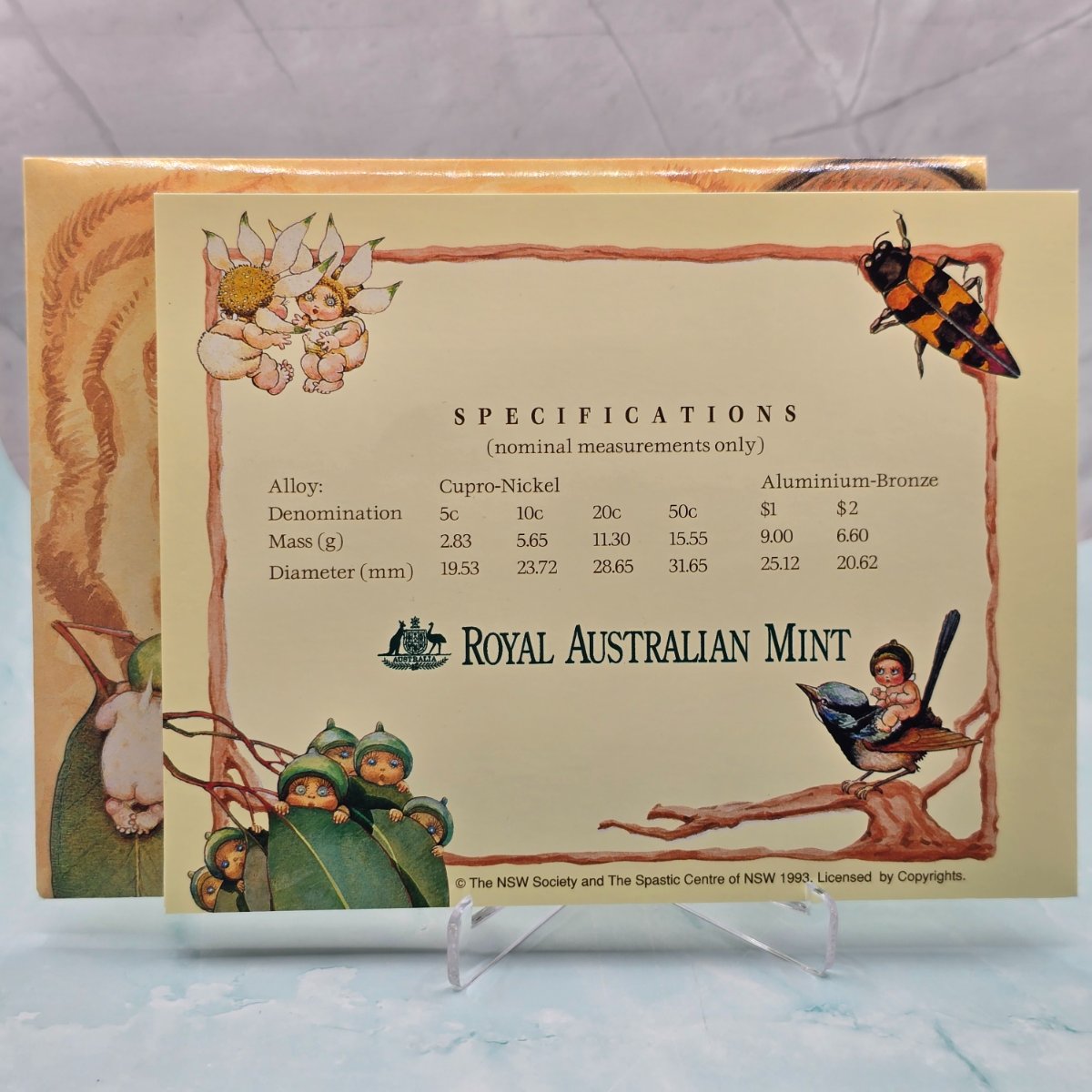 1994 Royal Australian Mint Baby Mint Set inner folder back page with specifications