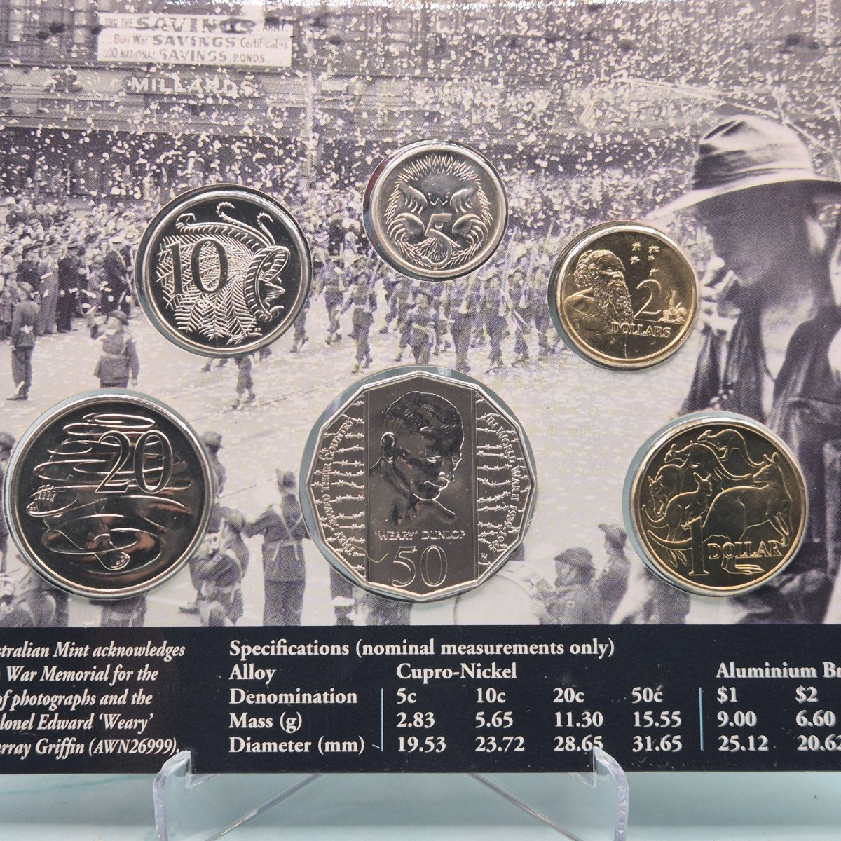 1995 Sir Edward 'Weary' Dunlop Six Coin Royal Australian Mint Set Uncirculated Year Set reverse