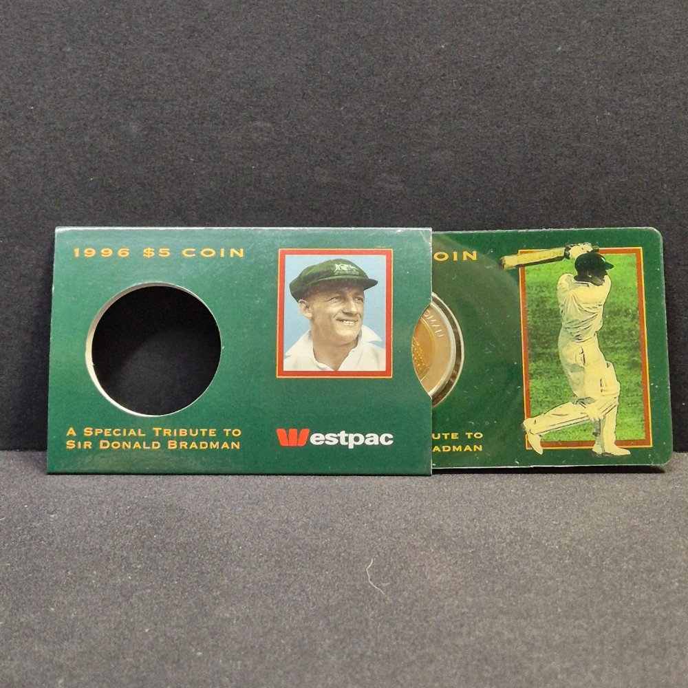 1996 $5 Sir Donald Bradman Bimetallic Sleeved Carded Coin