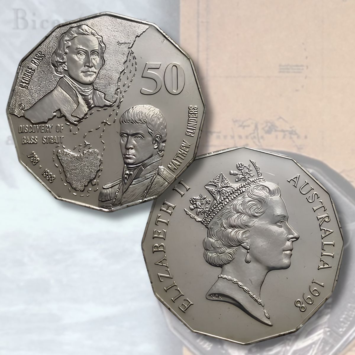 1998 50c Bicentenary of Bass & Flinders - Bass Strait & Tasmania PNC