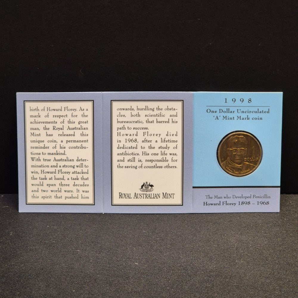 1998 $1 Howard Florey 'A' Mintmark Uncirculated Carded Coin