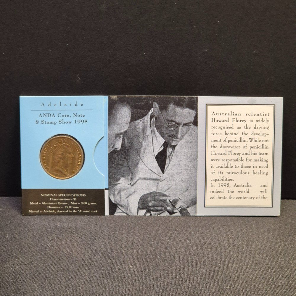 1998 $1 Howard Florey 'A' Mintmark Uncirculated Carded Coin