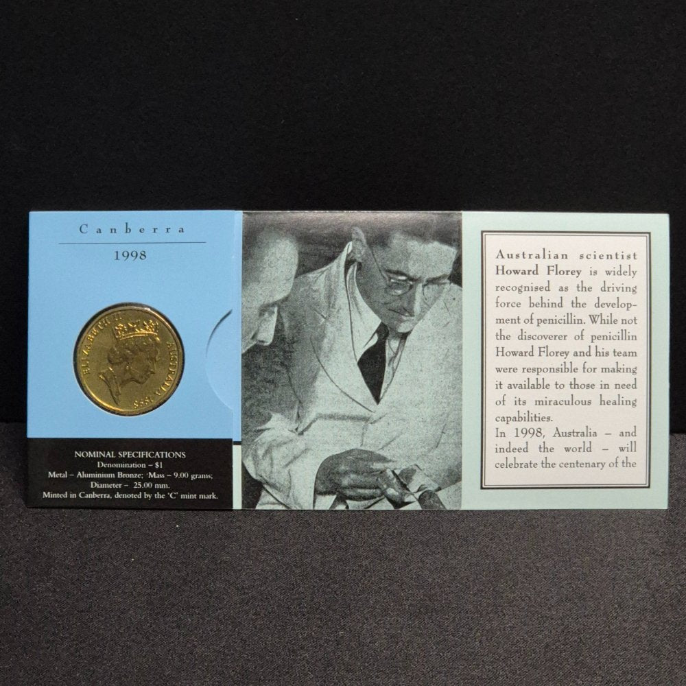 1998 $1 Howard Florey 'C' Mintmark Uncirculated Carded Coin