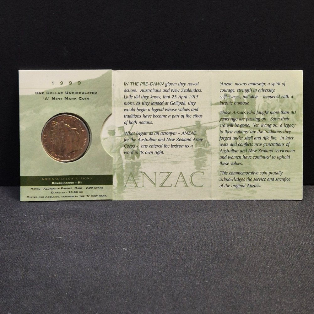 1999 $1 The Last Anzacs 'A' Mintmark Uncirculated Carded Coin