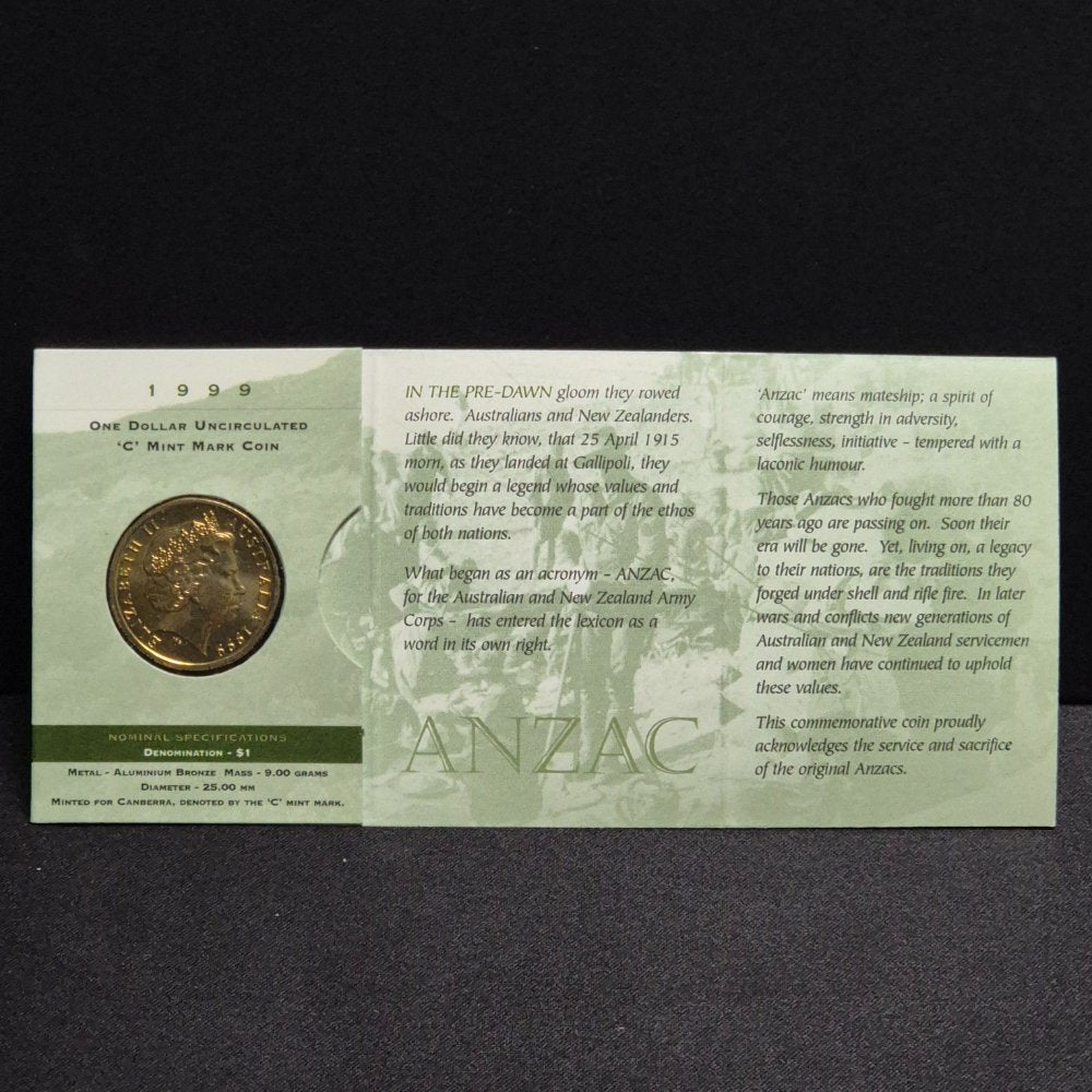 1999 $1 The Last Anzacs 'C' Mintmark Uncirculated Carded Coin