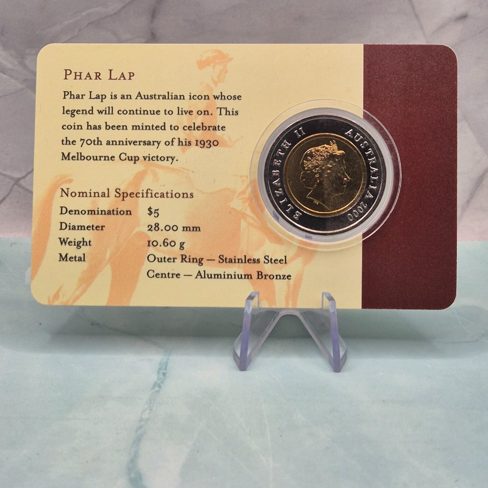 2000 $5 Phar Lap Bimetallic Carded Coin