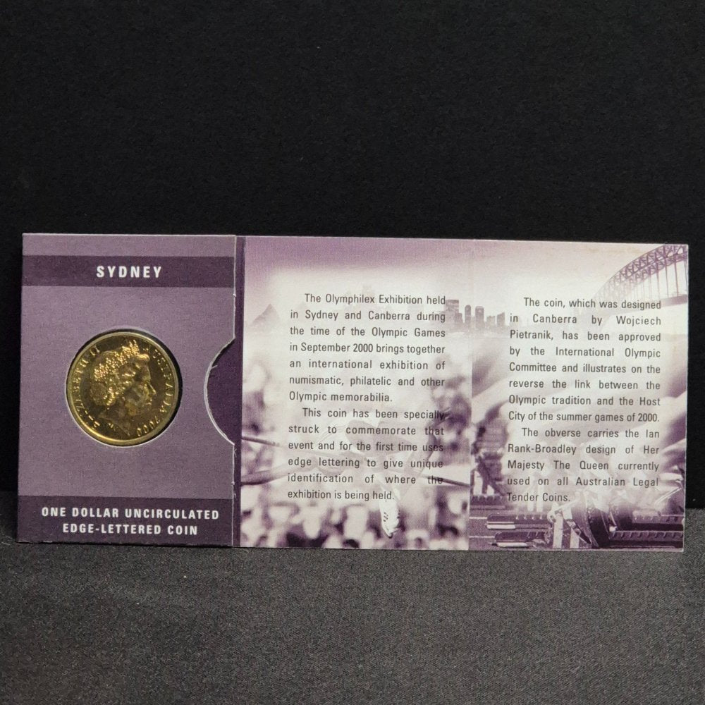 2000 $1 Olymphilex Edge-Lettered Uncirculated Carded Coin