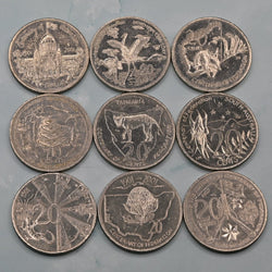Complete set of 9 2001 20c Centenary of Federation coins - circulated - reverse