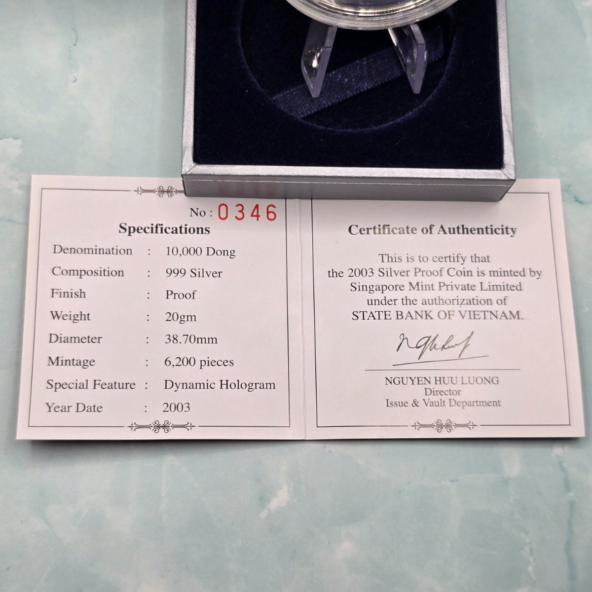 2003 Vietnam 10000 Dong Lunar Year of the Goat Hologram Silver Proof struck by the Singapore Mint