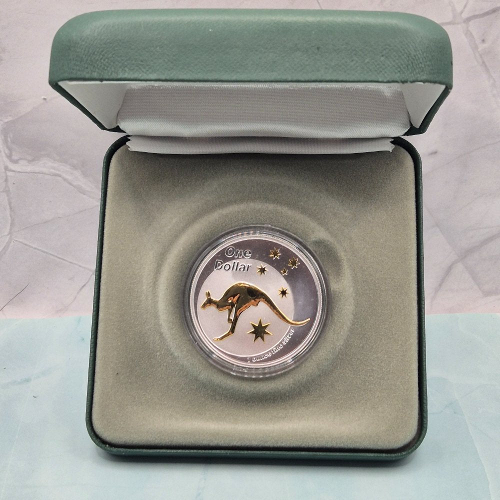 2005 $1 Selectively Gold Plated Silver Kangaroo