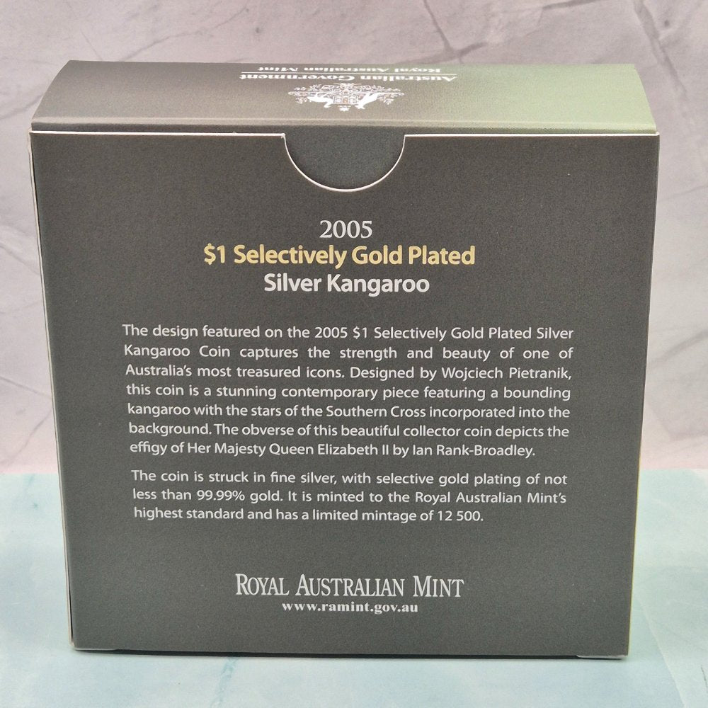 2005 $1 Selectively Gold Plated Silver Kangaroo