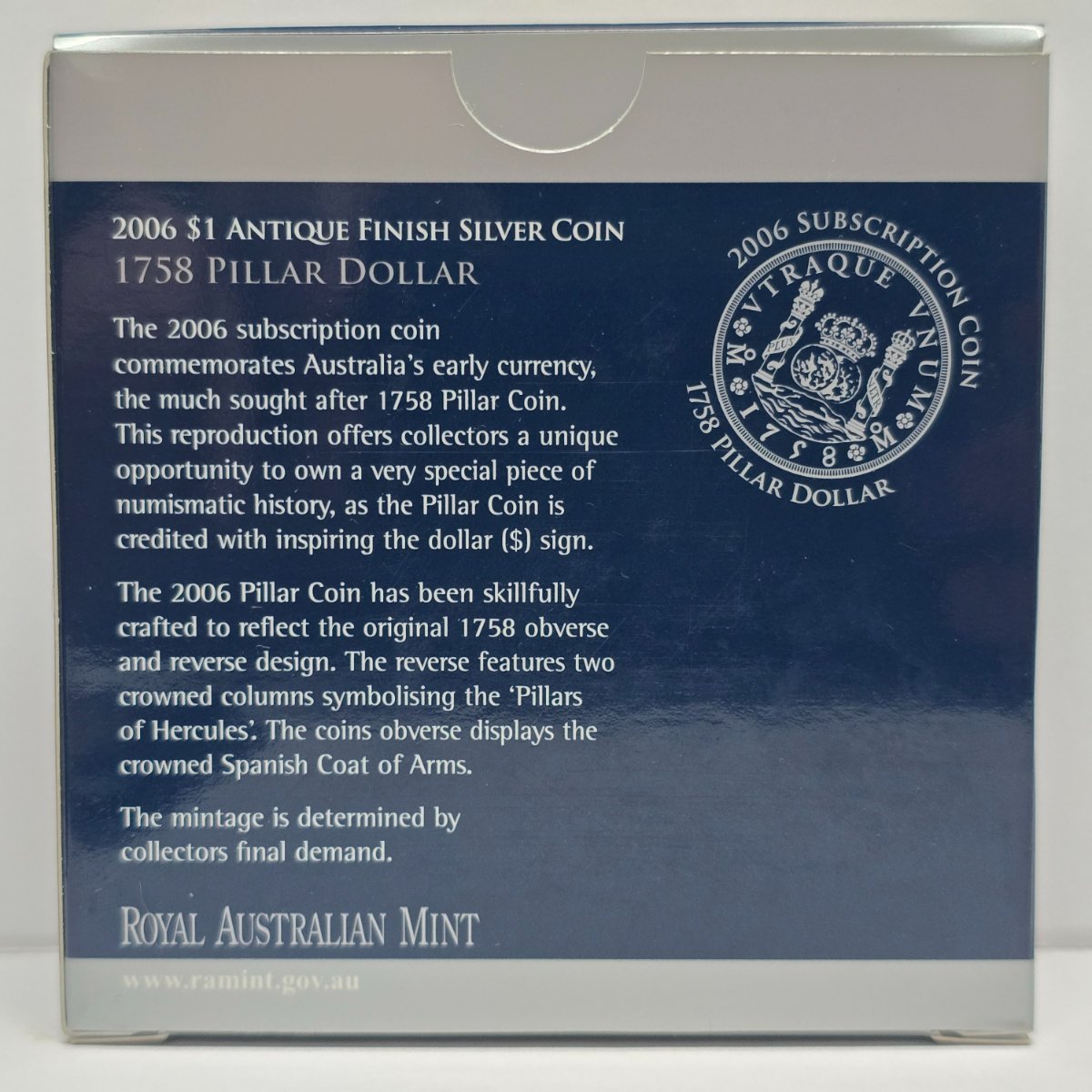 2006 $1 Subscription Silver Antique Finish - 1758 Pillar Dollar
