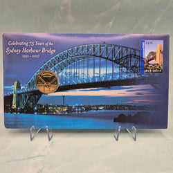 2007 $1 Sydney Harbour Bridge 75th Anniversary PNC - reverse of coin - envelope images of Sydney Harbour Bridge