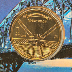 2007 $1 Sydney Harbour Bridge 75th Anniversary coin with S counterstamp - reverse of coin close up