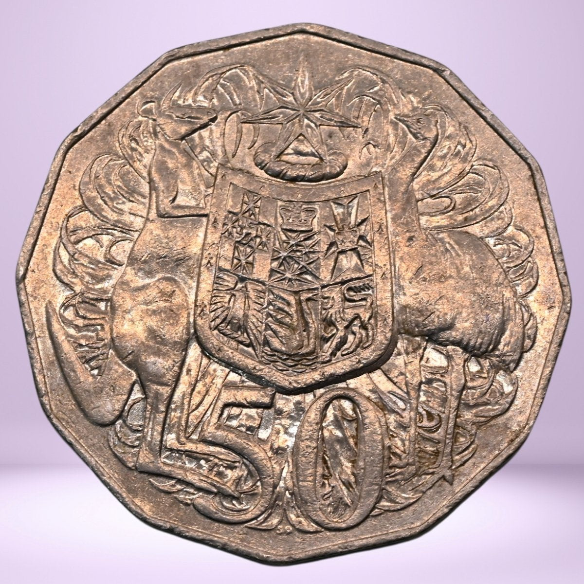 2007 50c Coin reverse with doubling of the '50' Striking Die Breakdown Error - loose