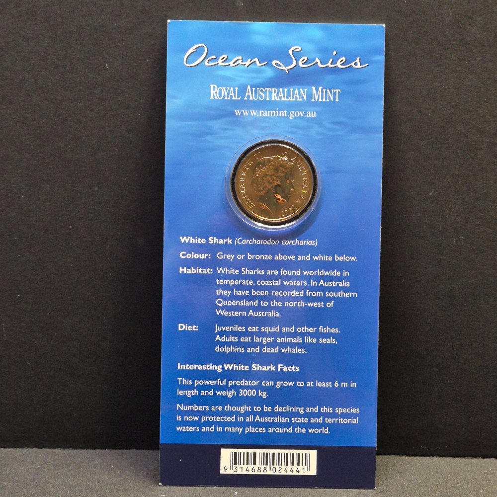 2007 $1 Ocean Series - White Shark - Coloured Uncirculated Coin
