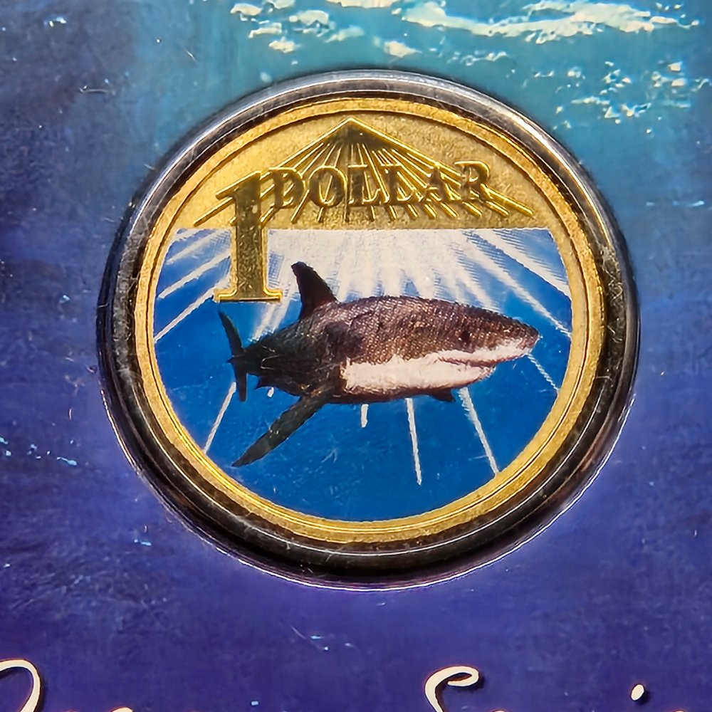 2007 $1 Ocean Series - White Shark - Coloured Uncirculated Coin