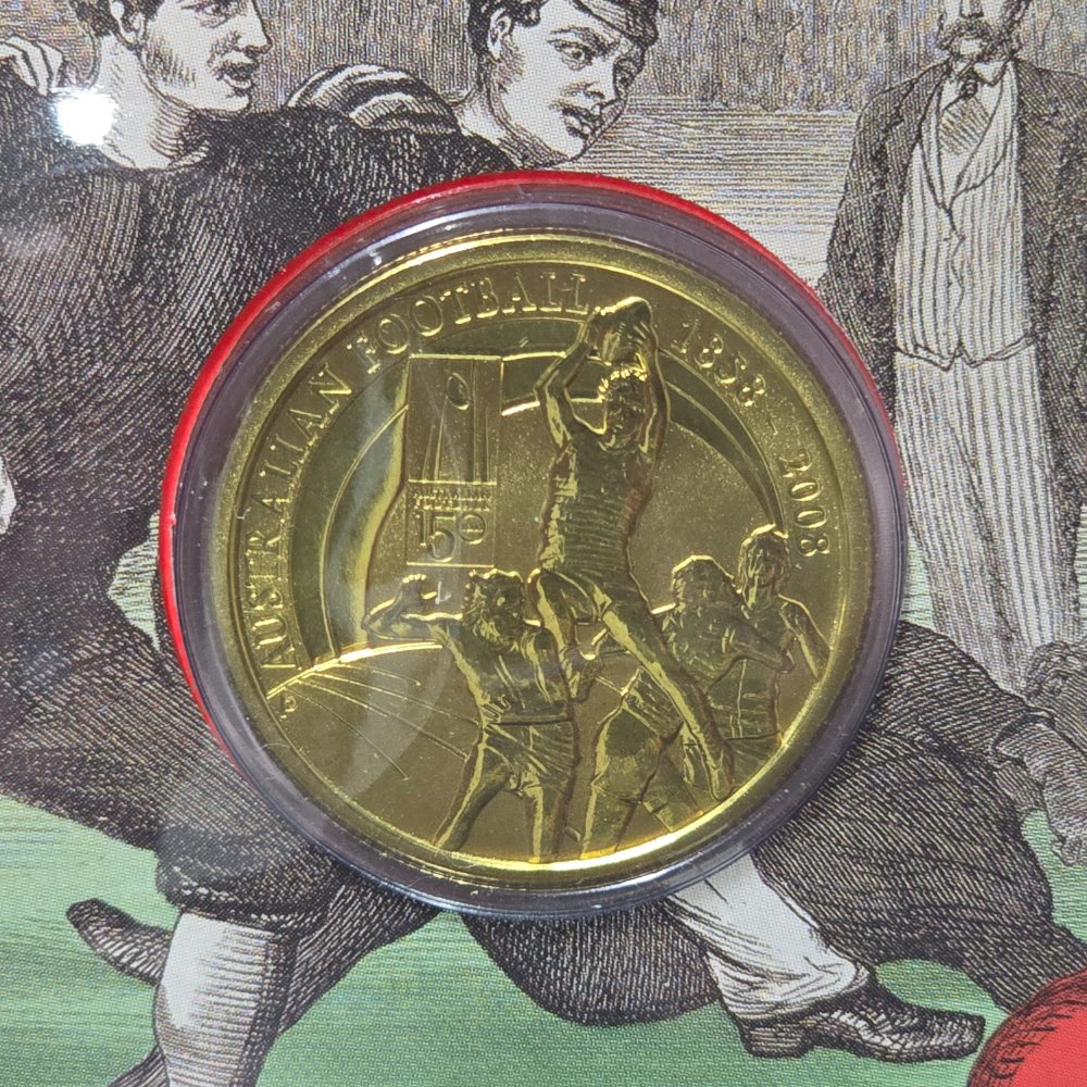 2008 $1 150 Years of Australian Football PNC close up reverse of coin