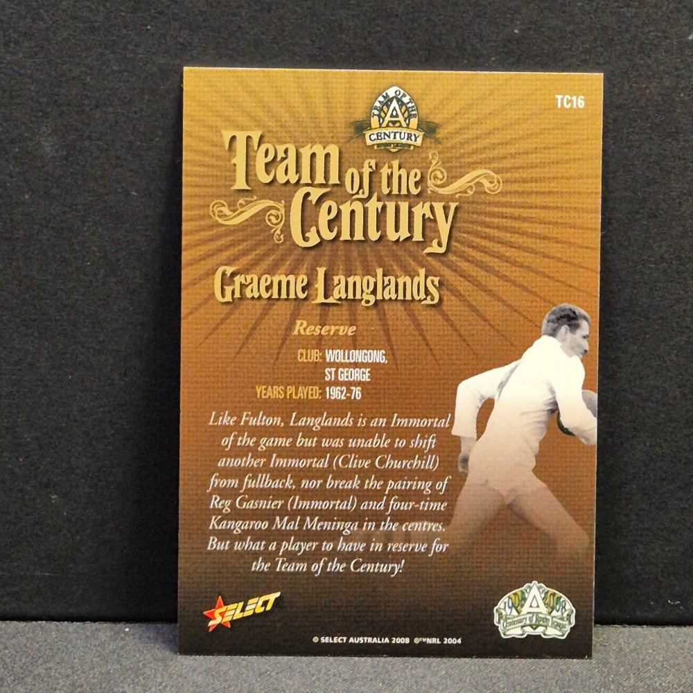 2008 NRL Team of the Century - Signature - TC16 - Graeme Langlands