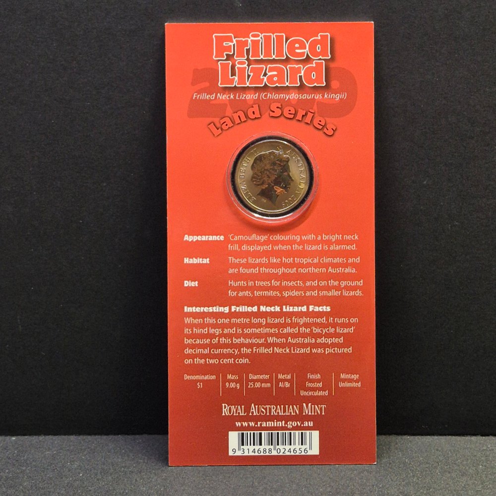2009 $1 Land Series - Frilled Lizard - Coloured Uncirculated Coin