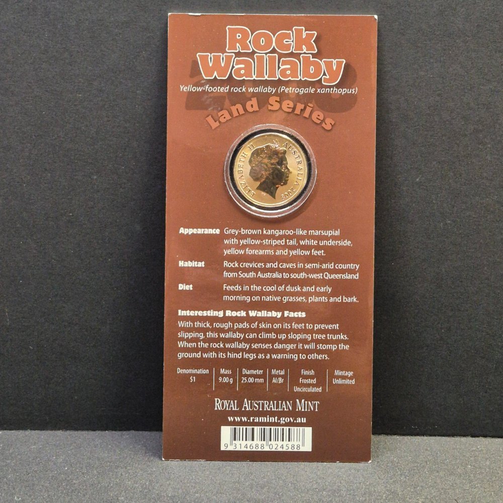 2008 $1 Land Series - Rock Wallaby - Coloured Uncirculated Coin