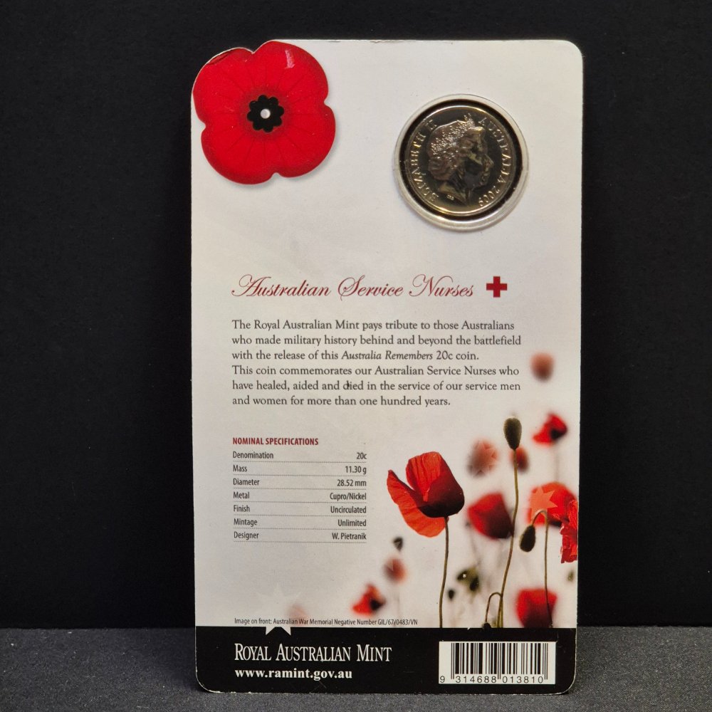 2009 20c Australia Remembers - Australian Service Nurses Carded Coin