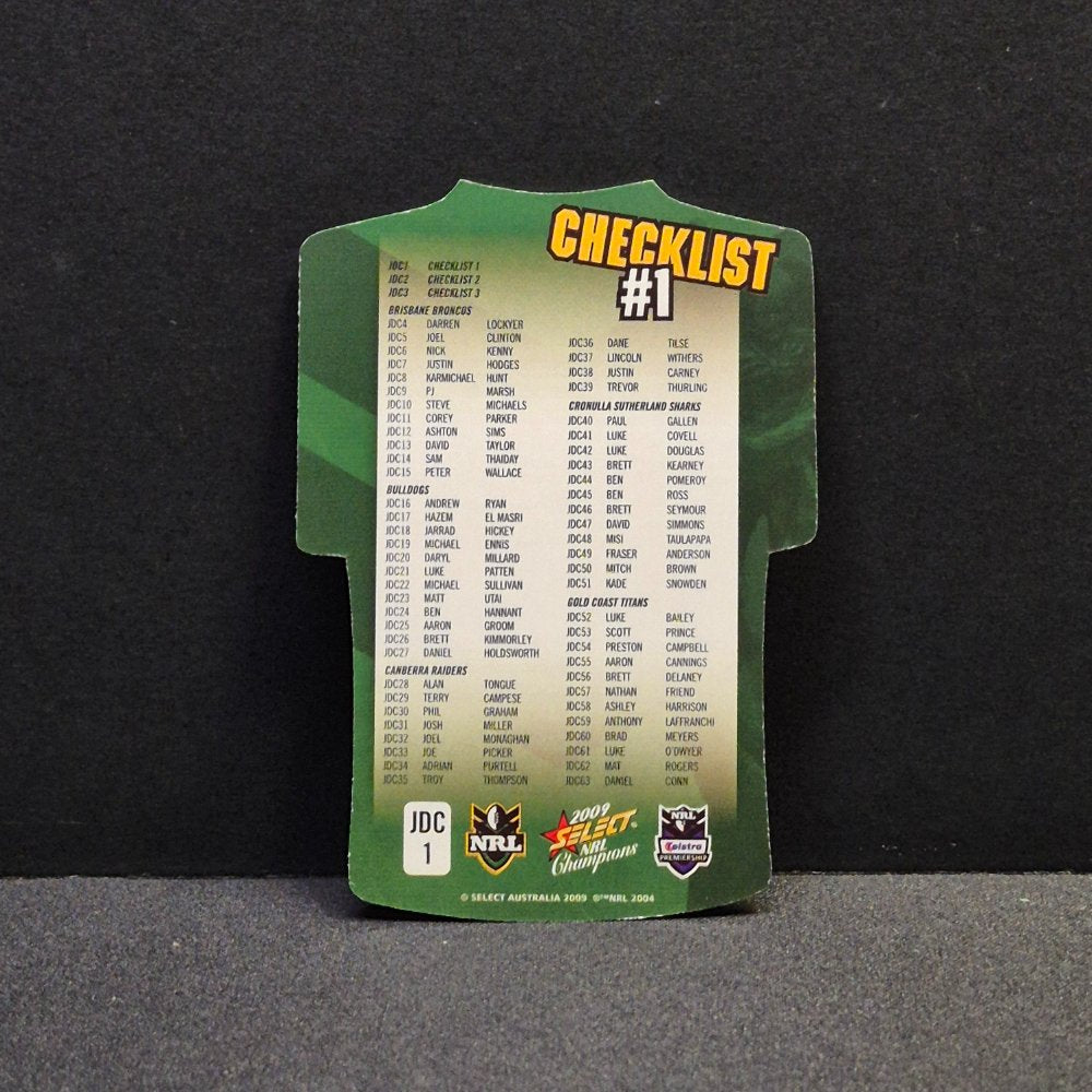 2009 NRL Select Champions - Jersey Diecut - JDC1 - Checklist #1
