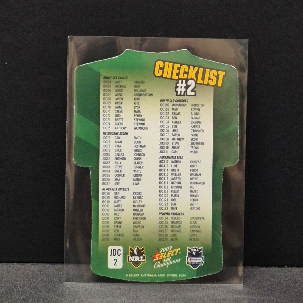 2009 NRL Select Champions - Jersey Diecut - JDC2- Checklist #2