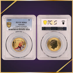 2009 $1 Frilled Lizard Aluminium Bronze PCGS graded MS64 coloured, uncirculated coin