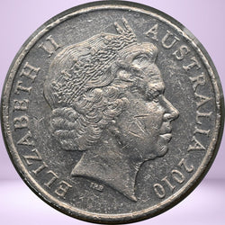 2010 20c obverse - QEII - text 'Elizabeth II Australia 2010' - loose