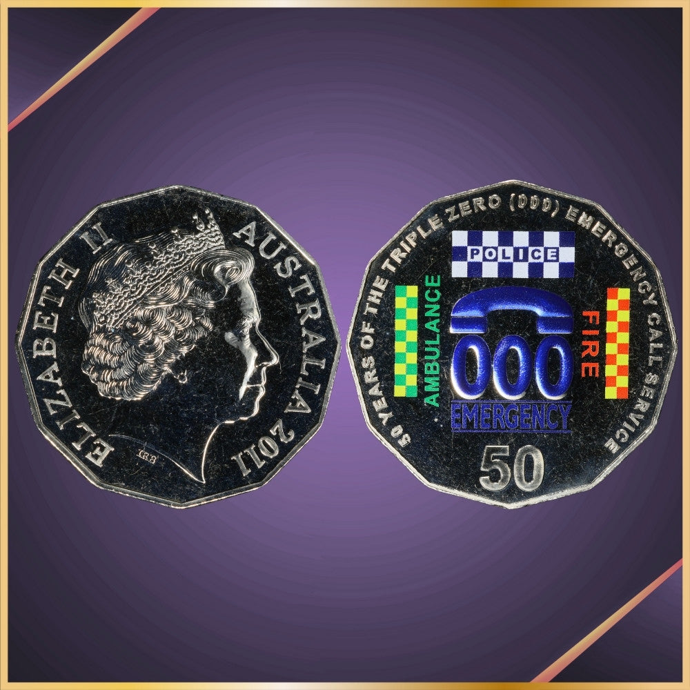 2011 50c Colored coin with 'Triple Zero Anniversary' design PCGS Graded MS68 obverse and reverse