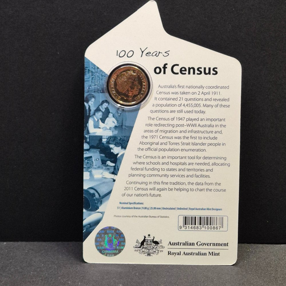 2011 $1 100 Years of Census Uncirculated Carded Coin