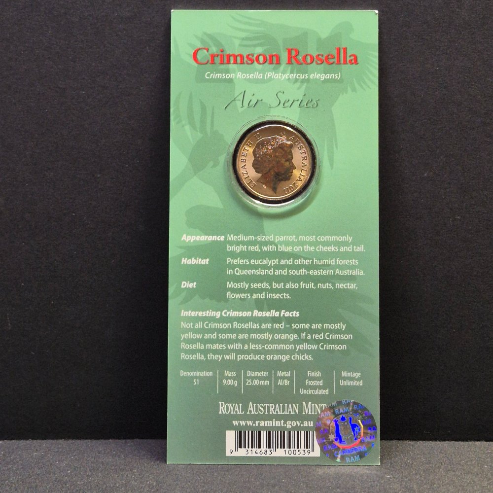 2011 $1 Air Series - Crimson Rosella - Coloured Uncirculated Coin