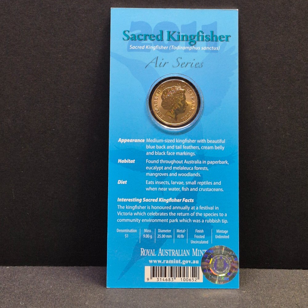 2011 $1 Air Series - Sacred Kingfisher - Coloured Uncirculated Coin