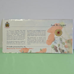 2012 $2 Remembrance Day Red Poppy on RSL Lest We Forget $10 Certificate of Donation card back